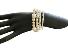 Armband Set 4tlg Perlen Modeschmuck Weiss Goldfarben Stretcharmband