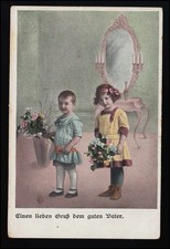 AK S.D.D. Serie 6160/1 "Gruß dem guten Vater" Kinder Blumen, GÖTTINGEN 16.4.17