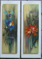 ::UNDEUTLICH SIGNIERT BLUMEN BLÜHEND ROT BLAU FARBE KRÄFTIG WASSER GRÜN ANTIK