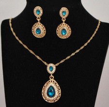 Schmuckset Damen Ohrringe, Kette indischer Stil Wassertropfen Gold 2 tlg.