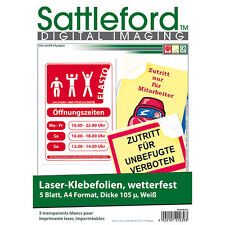 Sattleford Aufkleber: 5 Klebefolien wetterfest A4 für Laserdrucker weiß