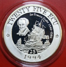 England 25 Euro-ECU 1994 Silber 46 gr. F4422 "Sir Francis Drake" PIEDFORT 750St