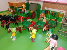 Playmobil Ponyhof 3775 mit 8 Ponys,Hasen ,Katze,Hahn, Pferdeanhänger Kutsche,Top
