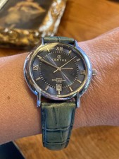 Certus Herrenuhr, blaues Lederarmband, silberfarbenes rundes Zifferblatt, Vintage