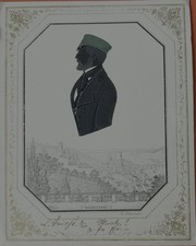 Silhouette Schattenriss Studentika, um 1850,Heidelberg, grüne Mütze,beschriftet