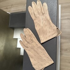 Damen Leder Handschuhe Vintage Beige mit Lochmuster