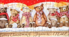 3 Servietten ~ Weihnachten, Sechs Teddybären in einer Reihe, Schnee ~ 33x33
