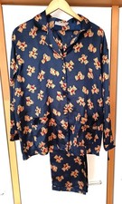 100% Seide: Luxuriöser Liz Clairborne Pyjama, Größe L/XL; blau mit Teddybären