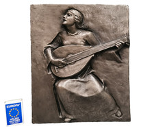 BUDERUS Die Lautenspielerin Eisen Kunstguss Wandrelief Heinrich Moshage Wandbild