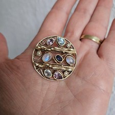 925 Silber vergoldet Brosche Anhänger Edelsteine Mondstein Amethyst Handarbeit