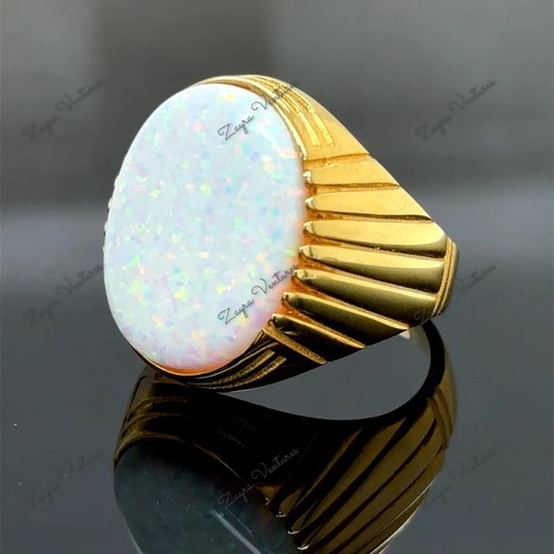 Natural white opal - white, 14k