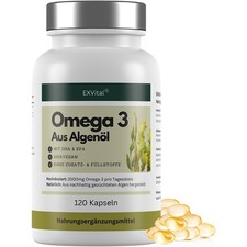 Omega 3 aus Algenöl, 120 Softgel Kapseln, 2000mg pro Tag DHA, EPA von EXVital