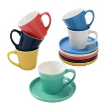 6 Espressotassen Bunt Keramik Espresso Mokka Cups Tassen Untertassen 70ml Set