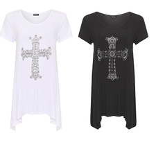 Damen Plus Diamante Cross Top