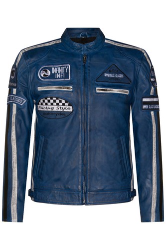 Herren blaue leder bikerjacke - blaue,