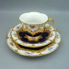 8T JA MEISSEN B-FORM Prunk Kaffee Gedeck 3-tlg Kobalt Blau TOP Streublume GOLD