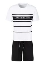 BRUNO BANANI Männer Schlafanzug kurz Shorty Pyjama Baumwolle Logo schwarz weiß