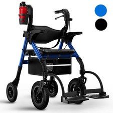 B-WARE: 2 in 1 Rollator Rollstuhl Faltbar Leicht mit Sitz Gehhilfe für Senioren
