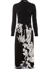 Neu Elegantes Kleid 3/4 Arm Gr. 36/38 Schwarz Weiss Floral Abendkleid Maxi-Dress