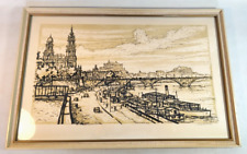 Ansicht Dresden Tusche Zeichnung 1950 Augustusbrücke Trinitatis Elbe Dampfschiff