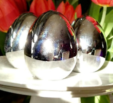 3 x  Porzellan Osterei Eier Silber 8cm Glanz Metallic Ostern Dekoration Stellen