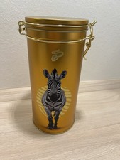 Kaffeedose TCHIBO luftdicht Metall Vorratsdose mit Afrika-ZEBRA-MOTIV goldfarben