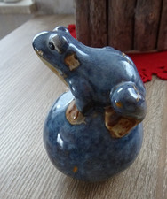Frosch Keramik blau Kugel  "Der Frosch auf der Kugel" Auch als Stecker