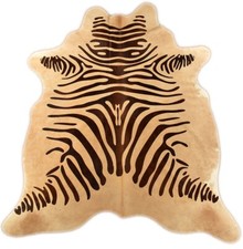 KUHFELL STIERFELL HELLBRAUN BEIGE MIT ZEBRA OPTIK ca. 200 x 180 cm