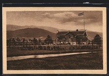 Bad Warmbrunn, Blockhaus im Füllnerpark gegen den Kynast, Ansichtskarte 