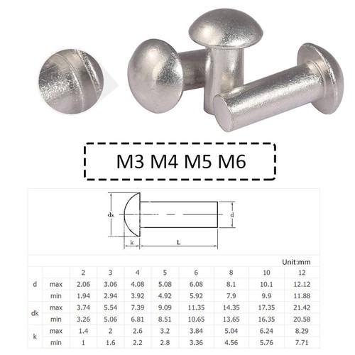 M6 alu halbrundnieten - m3, m4