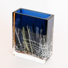 EXBOR Glasvase von Pavel Hlava – Tschechien 1970er – Dunkelblau/Orange – Moderne