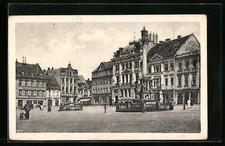 Böhm. Leipa, Sparkasse und Denkmal am Marktplatz, Ansichtskarte 