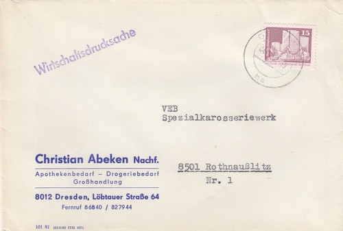 Dresden briefumschlag 1982 - dresden,,