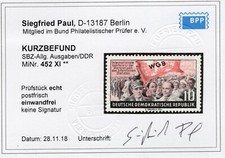 DDR 452 XI postfrisch, ganz seltenes Wasserzeichen, Luxusstück mit Fotobefund