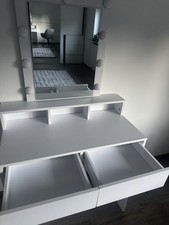 Schminktisch Kosmetiktisch Kommode mit LED-Beleuchtung, Spiegel, Weiß