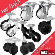Möbelrollen Lenkrollen Design Transportrollen mit Bremse 4er Sets 30-65kg SOTECH