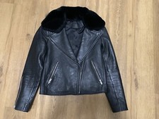 Comptoir Des Cotonniers Leder Jacke mit Fell Hasenfell Gr. XS / 34 Neu schwarz