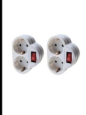 2x Doppelstecker mit Schalter Weiß – 2-fach Mehrfachstecker Adapterstecker – NEU
