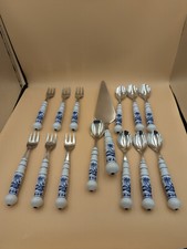 Kaffee-Besteck | DDR ABS | Zwiebelmuster | 14 Teile | Porzellangriff |