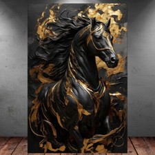 LEINWAND BILD ER XXL POP ART ABSTRAKT PFERD MUSTANG SCHWARZ GOLD WAND POSTER