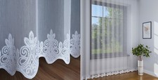 Store Gardine Marquisette Weiß Stickereien am Saum Kräuselband MAßANFERTIGUNG