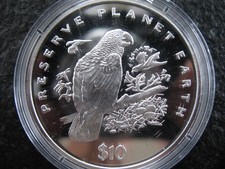 1 Unze Silber 999 Silbermünze 10 Dollars Liberia 1996 Grauer Papagei Grey Parrot
