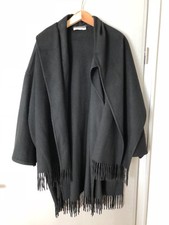 Ferragamo Cashmere Damen Cape/Poncho, one size, schwarz mit Fransen,