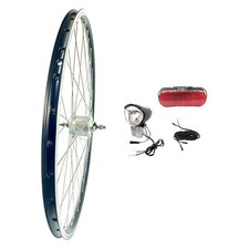 28 Zoll Vorderrad Shimano Nabendynamo Alu Hohlkammer NIRO + LED-Beleuchtung-Set 