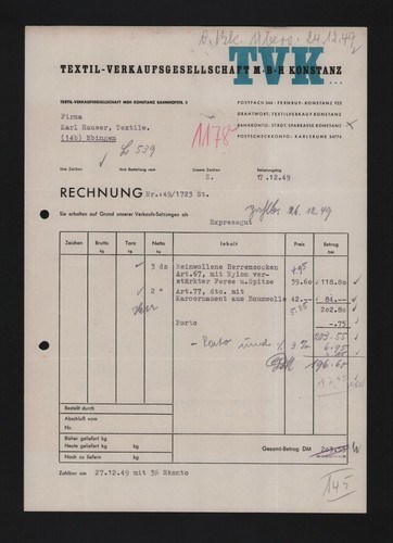 Konstanz rechnung 1949 - konstanz,,