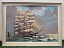 Original Ölgemälde Schoner auf See - Guy Peron - "3 Matten Cie Boufes 1900"