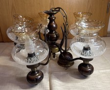 Lüster Deckenlampe 5armig Messing + Echtholz Belgien Landhausstil Mid-Century