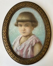 Pastell Porträt Mädchen Kind Ole Lundsfryd 50,2 x 39,5cm Bilderrahmen Jugendstil