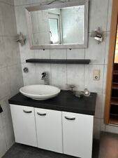 Bad Unterschrank BxHxT  112x70x50 weiss glänzend, Ablage in Holzoptik braun