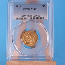 USA 5 $ 1911 Indian Head Eagle  * 8,35 Gramm  - 900 Gold *  PCGS MS61